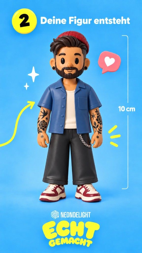 Schritt 2: Deine Figur entsteht. Designerfigur, etwa 10 cm groß.